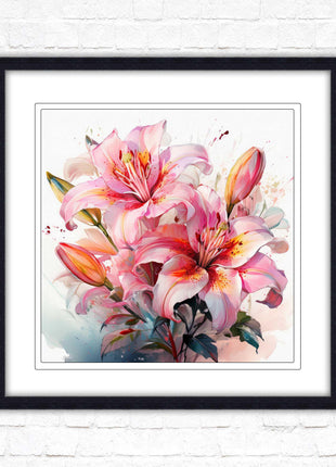 Pink lilies, Framed picture print. A choice of frames and sizes, Framed square wall art.