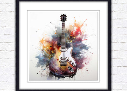 Guitar picture in frame. Framed watercolour wall art. Home gift, wall décor A choice of frames and sizes, square