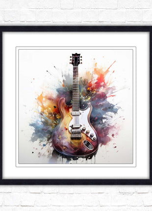 Guitar picture in frame. Framed watercolour wall art. Home gift, wall décor A choice of frames and sizes, square