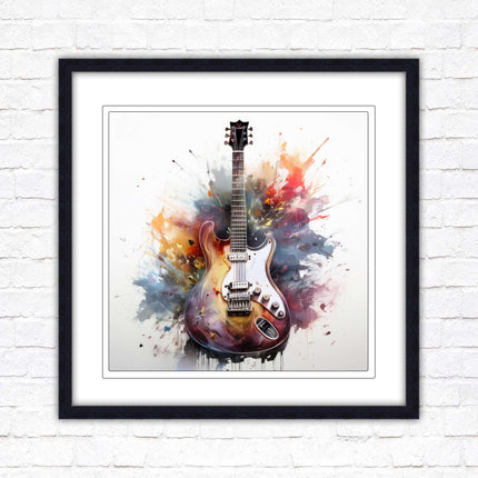 Guitar picture in frame. Framed watercolour wall art. Home gift, wall décor A choice of frames and sizes, square