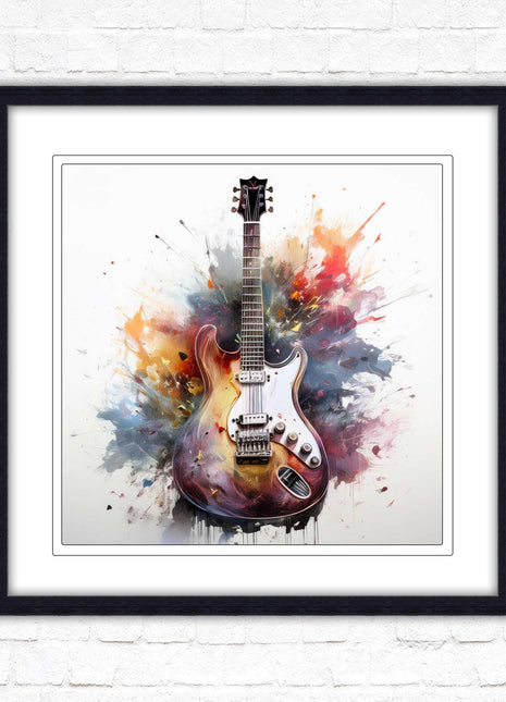 Guitar picture in frame. Framed watercolour wall art. Home gift, wall décor A choice of frames and sizes, square