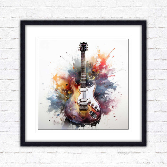 Guitar picture in frame. Framed watercolour wall art. Home gift, wall décor A choice of frames and sizes, square