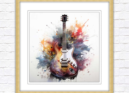 Guitar picture in frame. Framed watercolour wall art. Home gift, wall décor A choice of frames and sizes, square