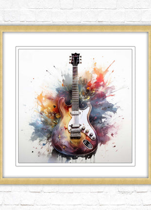 Guitar picture in frame. Framed watercolour wall art. Home gift, wall décor A choice of frames and sizes, square