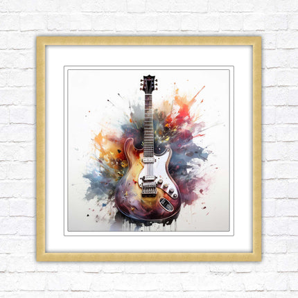 Guitar picture in frame. Framed watercolour wall art. Home gift, wall décor A choice of frames and sizes, square