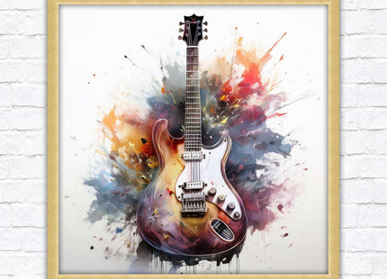Guitar picture in frame. Framed watercolour wall art. Home gift, wall décor A choice of frames and sizes, square