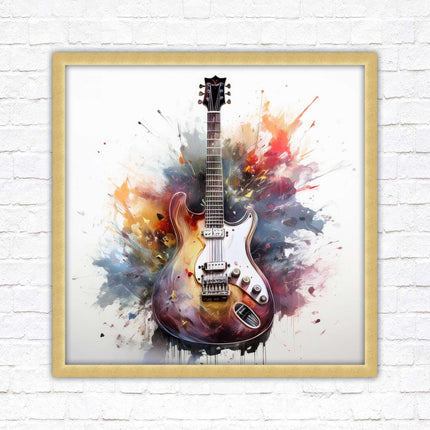 Guitar picture in frame. Framed watercolour wall art. Home gift, wall décor A choice of frames and sizes, square