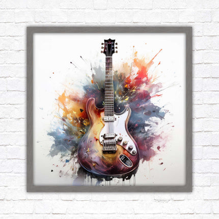 Guitar picture in frame. Framed watercolour wall art. Home gift, wall décor A choice of frames and sizes, square