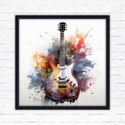 Guitar picture in frame. Framed watercolour wall art. Home gift, wall décor A choice of frames and sizes, square