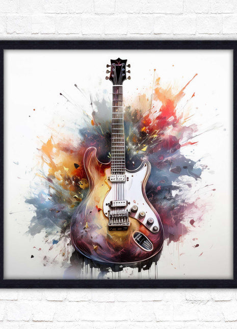 Guitar picture in frame. Framed watercolour wall art. Home gift, wall décor A choice of frames and sizes, square