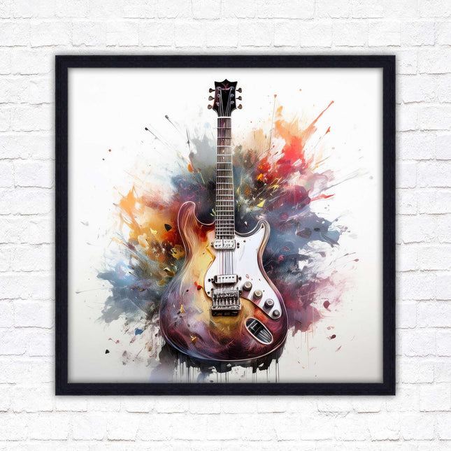 Guitar picture in frame. Framed watercolour wall art. Home gift, wall décor A choice of frames and sizes, square