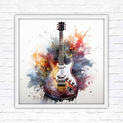 Guitar picture in frame. Framed watercolour wall art. Home gift, wall décor A choice of frames and sizes, square