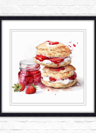 Cream Tea. Framed picture print. A choice of frames and sizes, square.