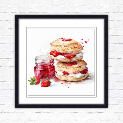 Cream Tea. Framed picture print. A choice of frames and sizes, square.