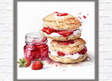 Cream Tea. Framed picture print. A choice of frames and sizes, square.