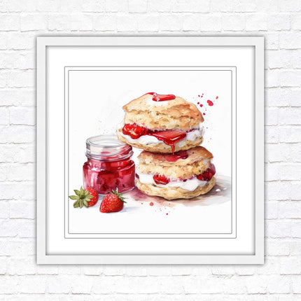 Cream Tea. Framed picture print. A choice of frames and sizes, square.