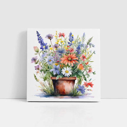 Wild flowers canvas picture. Image printed and finished as a canvas picture. Watercolour potted flowers. Choice of sizes available Wall Art.