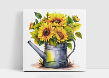 Sunflowers canvas picture. Image printed and finished as a canvas picture. Sunflowers in Vintage watering can. A choice of sizes. Wall Art.