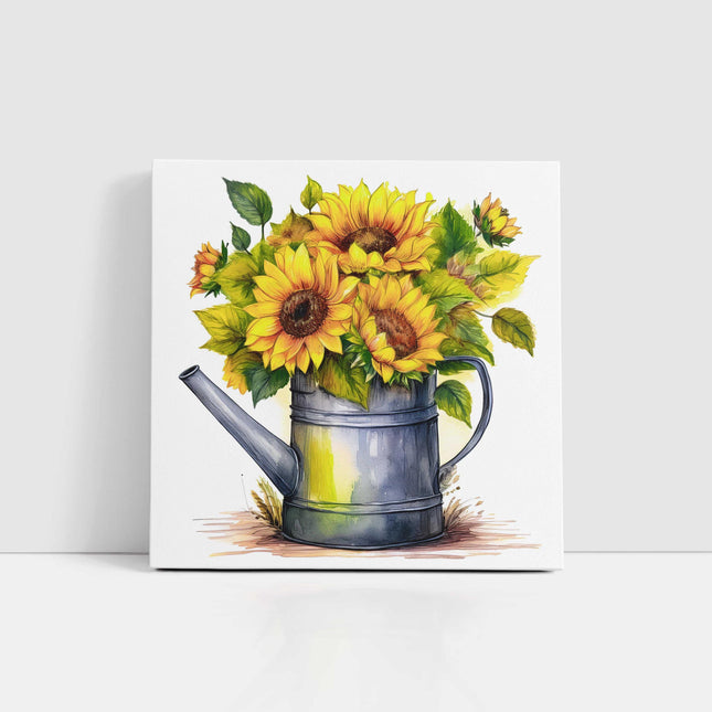 Sunflowers canvas picture. Image printed and finished as a canvas picture. Sunflowers in Vintage watering can. A choice of sizes. Wall Art.