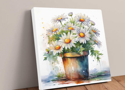 Daisies canvas picture. Image printed and finished as a canvas picture. Watercolour potted flowers. Choice of sizes available Wall Art.