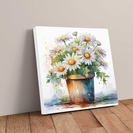 Daisies canvas picture. Image printed and finished as a canvas picture. Watercolour potted flowers. Choice of sizes available Wall Art.