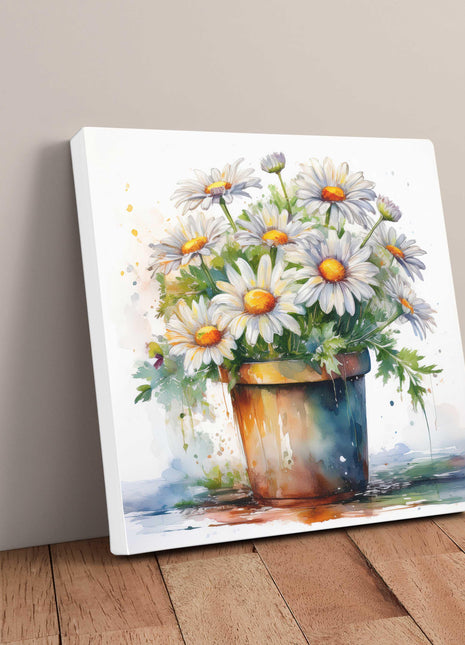 Daisies canvas picture. Image printed and finished as a canvas picture. Watercolour potted flowers. Choice of sizes available Wall Art.