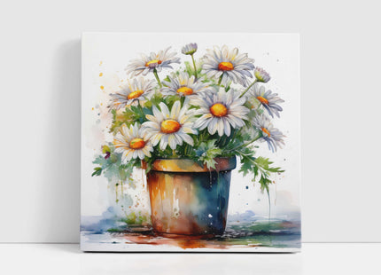 Daisies canvas picture. Image printed and finished as a canvas picture. Watercolour potted flowers. Choice of sizes available Wall Art.
