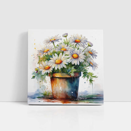 Daisies canvas picture. Image printed and finished as a canvas picture. Watercolour potted flowers. Choice of sizes available Wall Art.