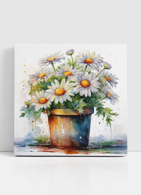 Daisies canvas picture. Image printed and finished as a canvas picture. Watercolour potted flowers. Choice of sizes available Wall Art.