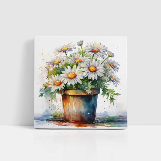 Daisies canvas picture. Image printed and finished as a canvas picture. Watercolour potted flowers. Choice of sizes available Wall Art.