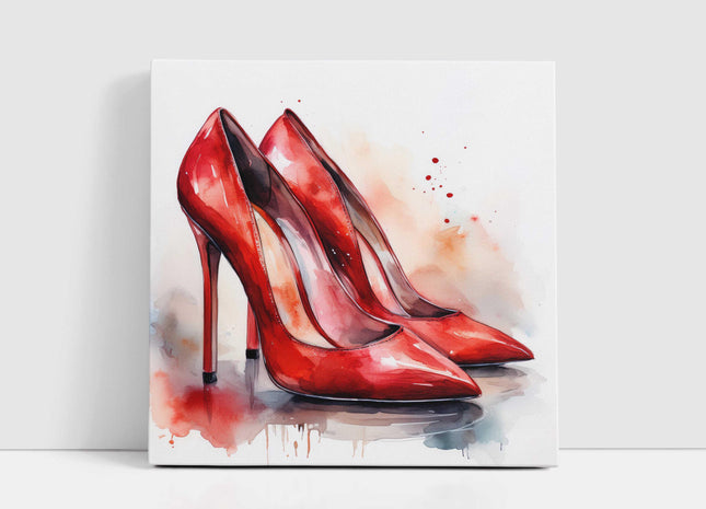 Red shoes. Watercolour painting canvas picture print. A choice of sizes available