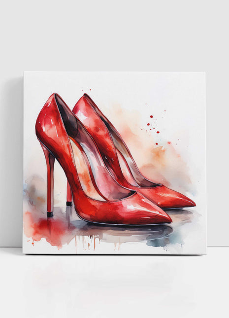 Red shoes. Watercolour painting canvas picture print. A choice of sizes available