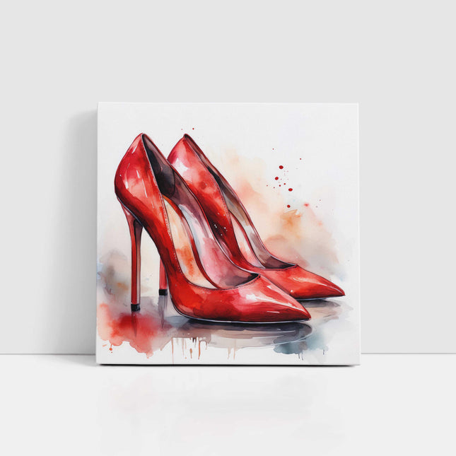 Red shoes. Watercolour painting canvas picture print. A choice of sizes available