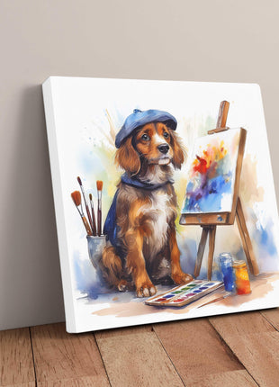Puppy artist, canvas picture print. A choice of sizes available Wall Art
