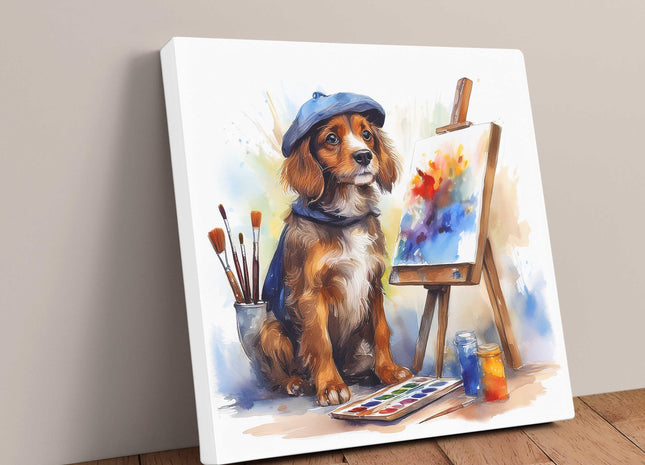 Puppy artist, canvas picture print. A choice of sizes available Wall Art