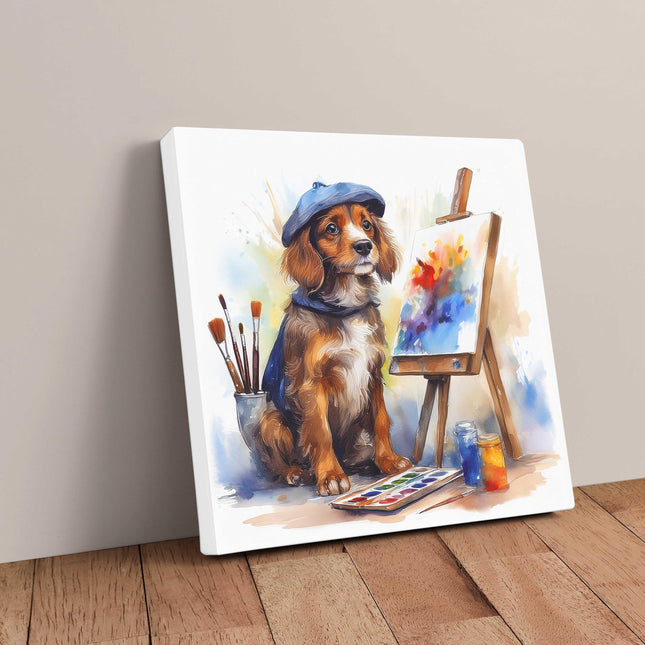 Puppy artist, canvas picture print. A choice of sizes available Wall Art