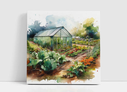 Garden allotment, canvas picture. Image printed and finished as a canvas picture. Watercolour image. Choice of sizes available Wall Art.