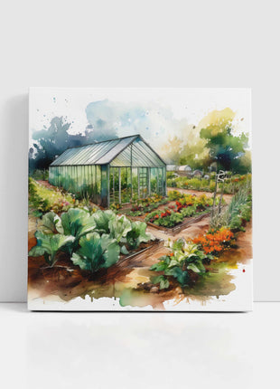 Garden allotment, canvas picture. Image printed and finished as a canvas picture. Watercolour image. Choice of sizes available Wall Art.