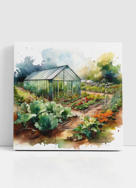Garden allotment, canvas picture. Image printed and finished as a canvas picture. Watercolour image. Choice of sizes available Wall Art.