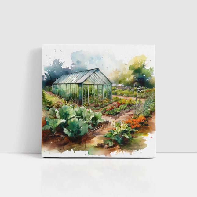 Garden allotment, canvas picture. Image printed and finished as a canvas picture. Watercolour image. Choice of sizes available Wall Art.