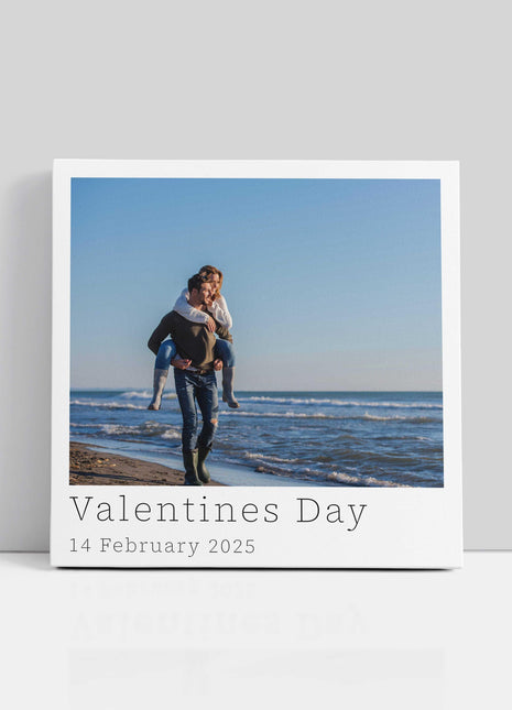 polaroid single photo canvas picture print. Choose the photo and text