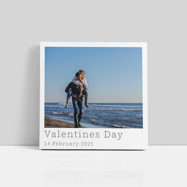polaroid single photo canvas picture print. Choose the photo and text