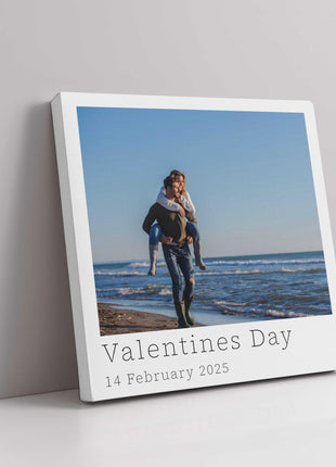 polaroid single photo canvas picture print. Choose the photo and text