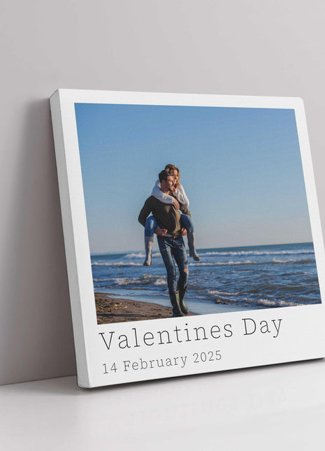 polaroid single photo canvas picture print. Choose the photo and text